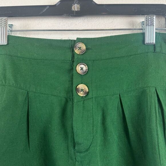 Me To We Women's M High Waist Button Fly Trouser Shorts Kelly Green Linen Blend - Picture 3 of 9